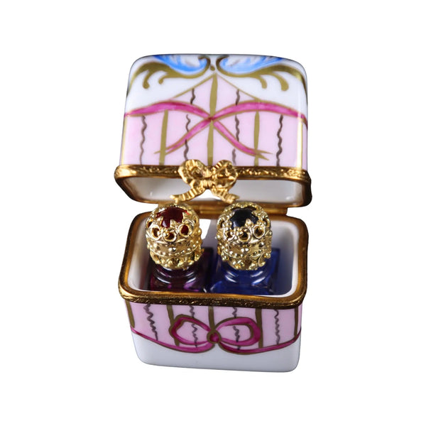 Rectangle w 2 Perfume Bottle Porcelain Limoges Perfume French Trinket Box