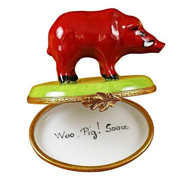 Red Boar Pig limoges box Porcelain Limoges French Trinket Box