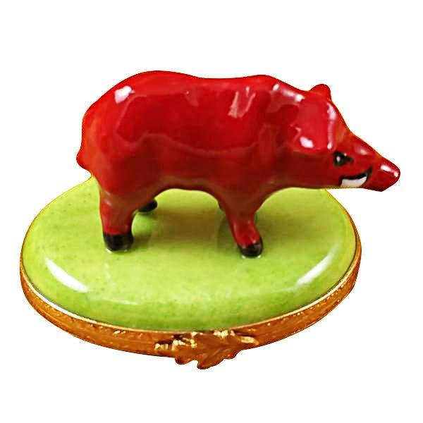 Red Boar Pig limoges box Porcelain Limoges French Trinket Box