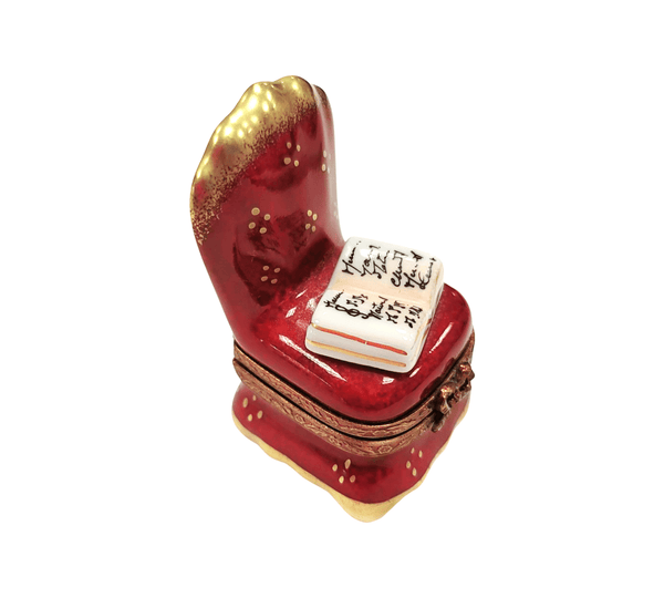 Red Chair with Book Figurine Porcelain Limoges furniture French Trinket Box