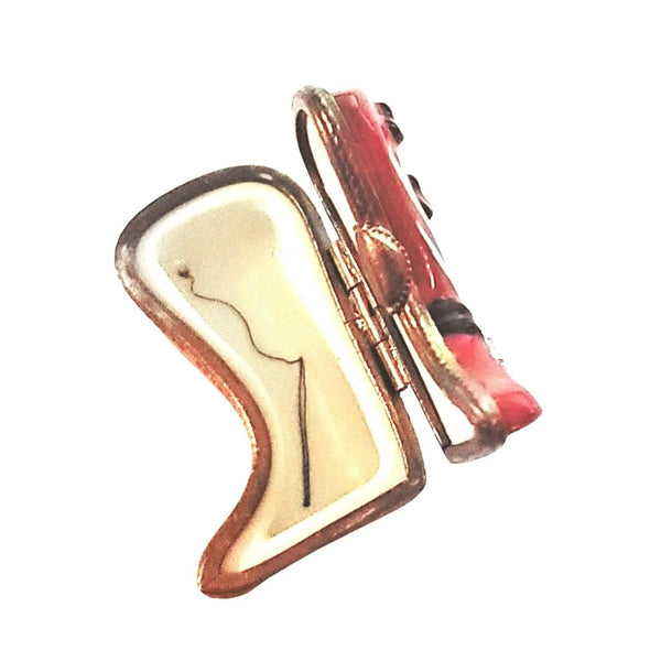 Red Cowboy Boot Trinket Box Porcelain Limoges shoes farm animals French Trinket Box