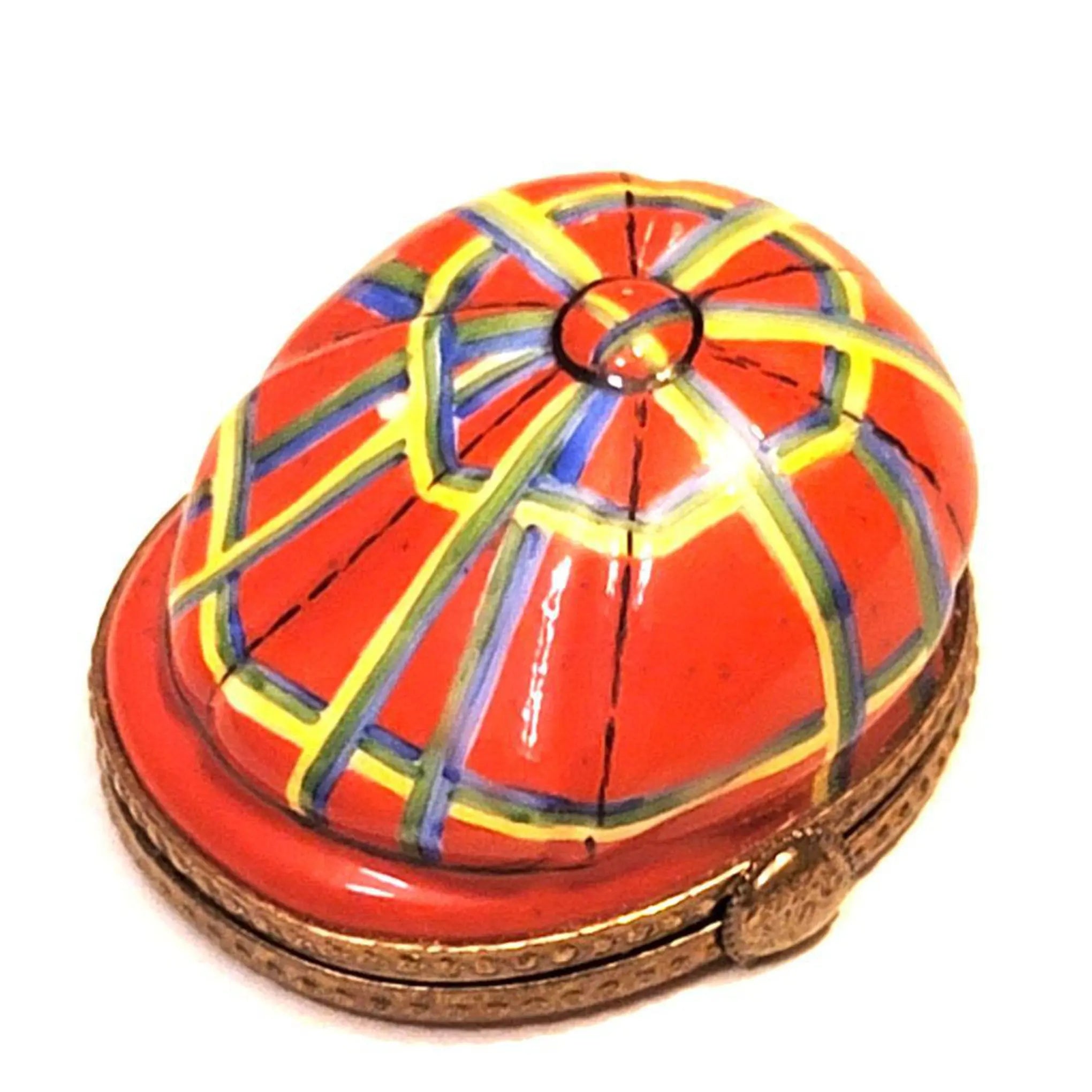 Red Plaid Golf Hat Limoges Box Porcelain Limoges Sports limoges boxes hats hat French Trinket Box