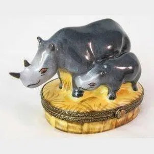 Rhino Mother Baby Porcelain Limoges wild limoges boxes French Trinket Box