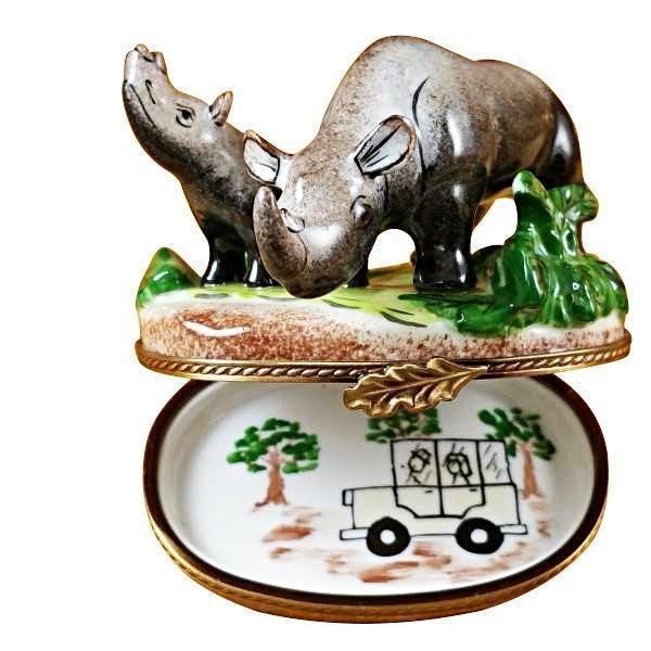 Rhino and Baby Porcelain Limoges Limoges Boxes wild animals French Trinket Box