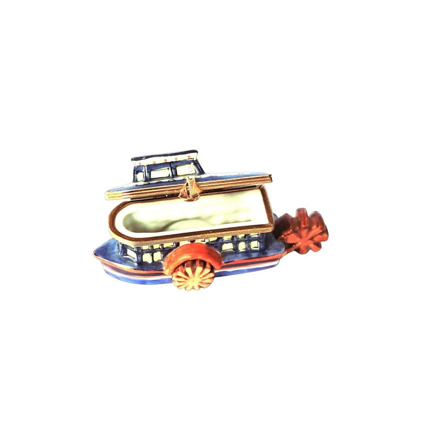 Riverboat Charm Limoges Box Porcelain Limoges Vehicle Moving French Trinket Box