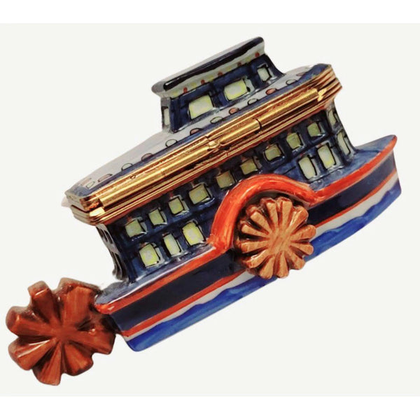 Riverboat Charm Limoges Box Porcelain Limoges Vehicle Moving French Trinket Box