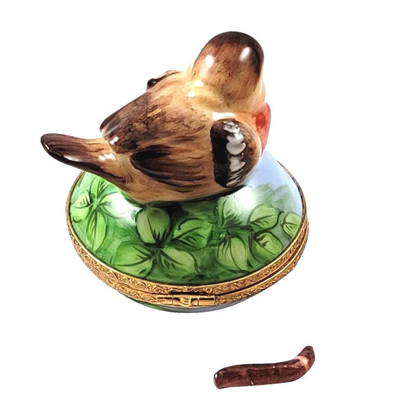 Robin Bird w Removable Worm Porcelain Limoges bird French Trinket Box
