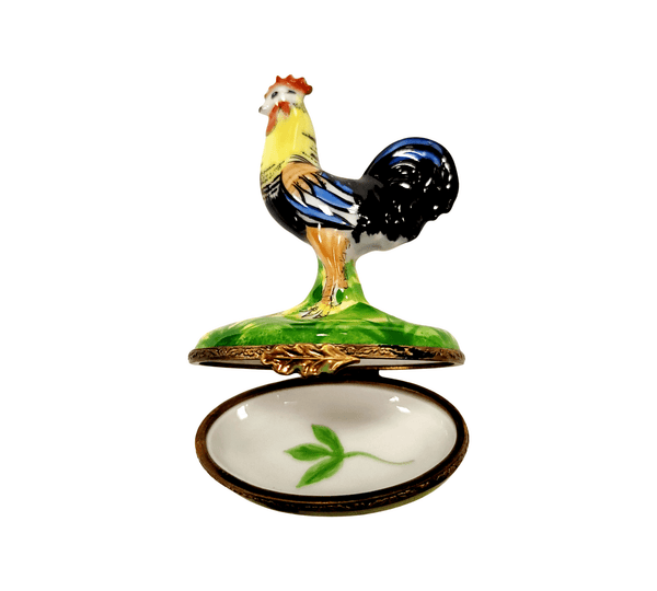 Rooster Figurine on Green Base Porcelain Limoges birds LIMOGES BOXES farm French Trinket Box