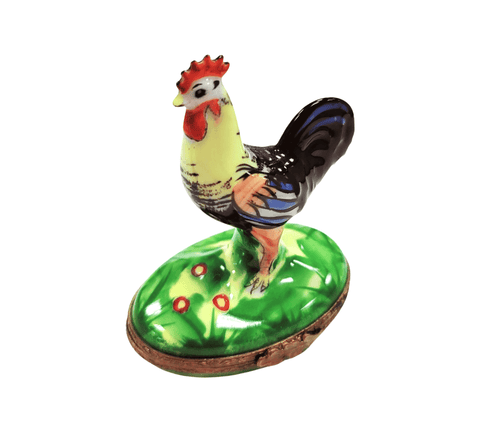 Rooster Figurine on Green Base Porcelain Limoges birds LIMOGES BOXES farm French Trinket Box