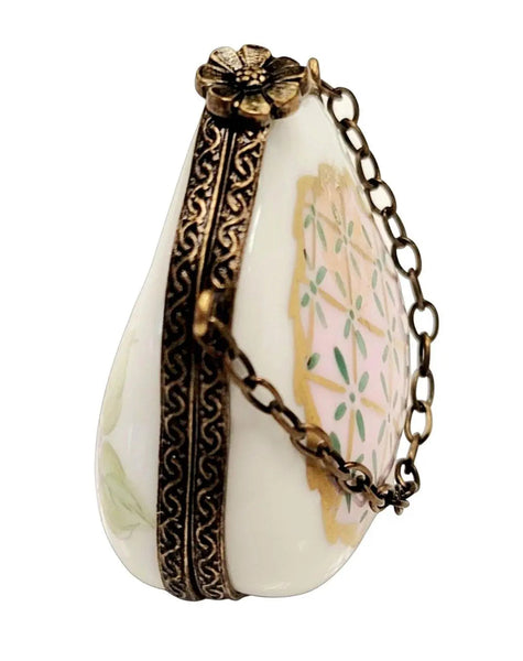 Rose on Pink Purse Limoges Box Porcelain Limoges purse trinket box French Trinket Box