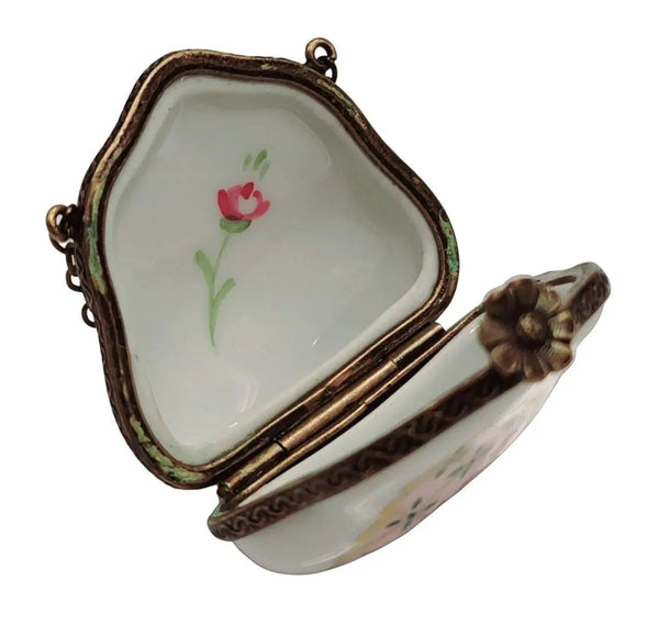 Rose on Pink Purse Limoges Box Porcelain Limoges purse trinket box French Trinket Box