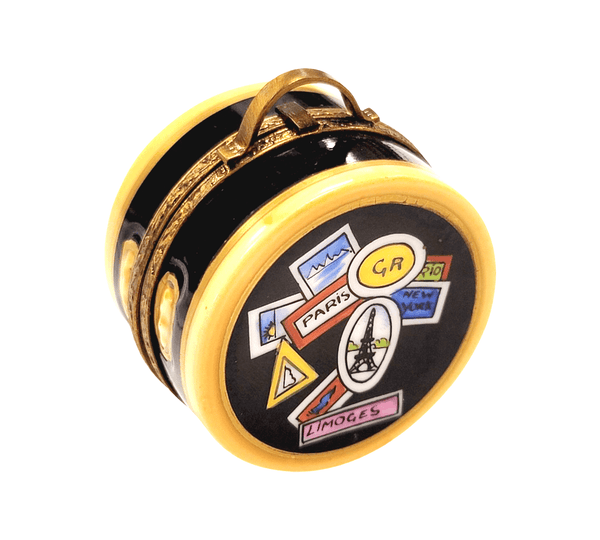 Round Travel Suitcase Limoges Box Porcelain Limoges travel French Trinket Box