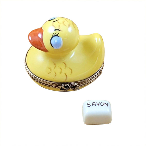 Rubber Duck with Yellow Soap Porcelain Limoges baby bird French Trinket Box