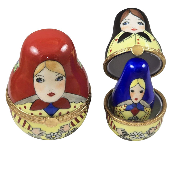 Russian Dolls 3 Red Scarf Porcelain Limoges travel Rochard Limoges Box French Trinket Box