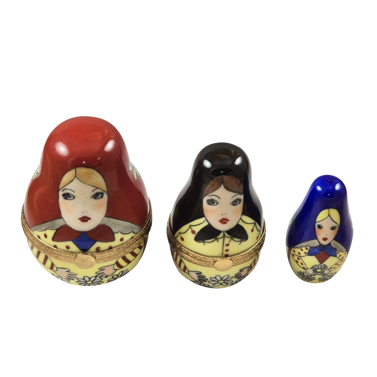 Russian Dolls 3 Red Scarf Porcelain Limoges travel Rochard Limoges Box French Trinket Box