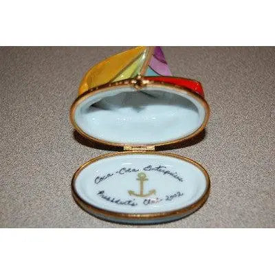 Sailboat: Multi Color Porcelain Limoges vehicle beach ocean French Trinket Box