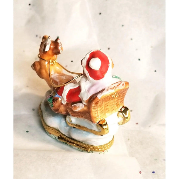 Santa Bear Sleigh Adventure Porcelain Limoges xmas theme teddy French Trinket Box
