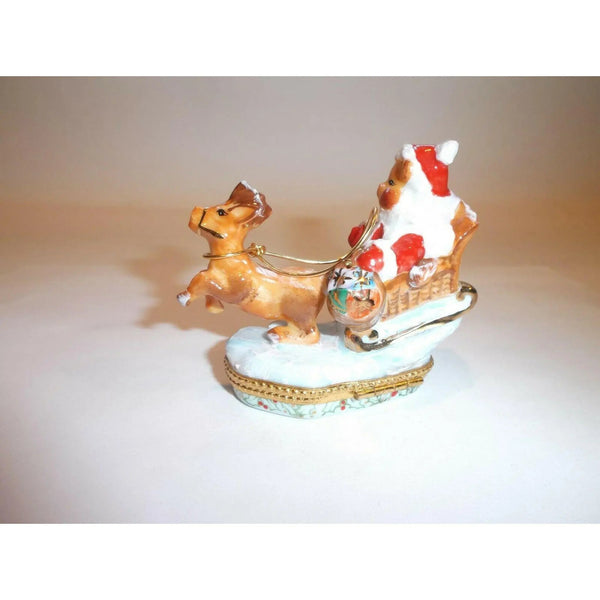 Santa Bear Sleigh Adventure Porcelain Limoges xmas theme teddy French Trinket Box