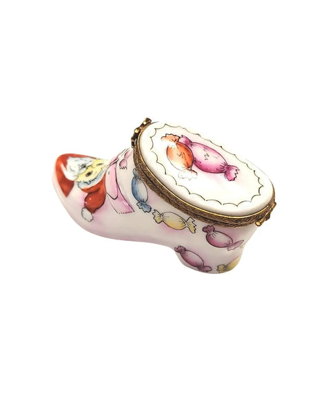 Santa Boot Candy Porcelain Box Porcelain Limoges Santa Shoes French Trinket Box