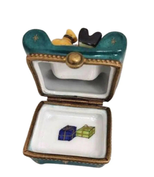 Santa Claus on Green Chair Porcelain Limoges santa christmas French Trinket Box