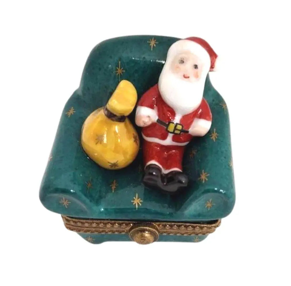 Santa Claus on Green Chair Porcelain Limoges santa christmas French Trinket Box