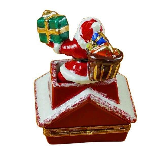 Santa Claus on Roof with Presents Porcelain Limoges Santa French Trinket Box