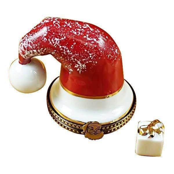 Santa Hat with Present Porcelain Limoges Santa xmas French Trinket Box