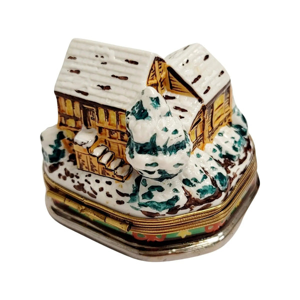 Santa On Winter Cottage Roof Porcelain Limoges santa christmas French Trinket Box