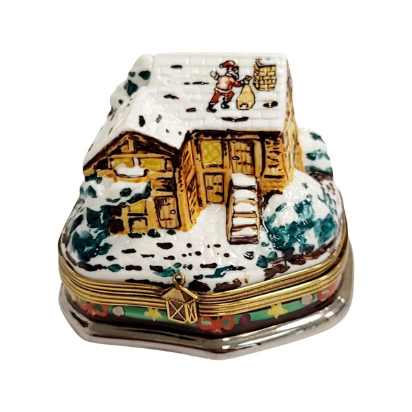 Santa On Winter Cottage Roof Porcelain Limoges santa christmas French Trinket Box