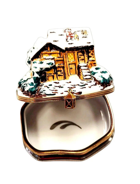 Santa On Winter Cottage Roof Porcelain Limoges santa christmas French Trinket Box