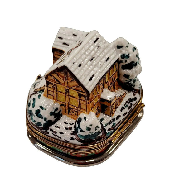 Santa On Winter Cottage Roof Porcelain Limoges santa christmas French Trinket Box