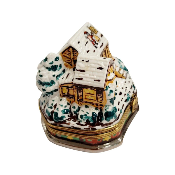 Santa On Winter Cottage Roof Porcelain Limoges santa christmas French Trinket Box