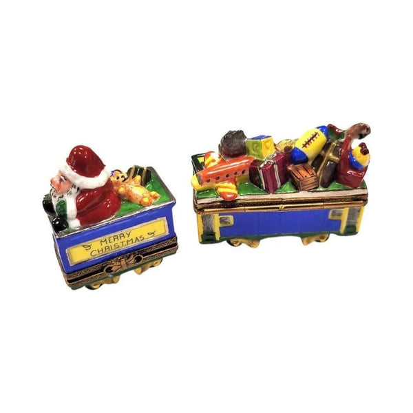 Every brushstroke by hand on the 2 Piece Santa Train Christmas Limoges box from France