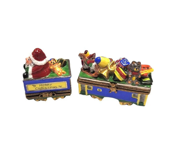 2 Piece Santa Train Christmas Limoges box painted by hand in Limoges, France, a gift to treasure