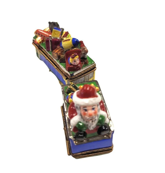Collectible 2 Piece Santa Train Christmas Limoges box with artisan brushwork