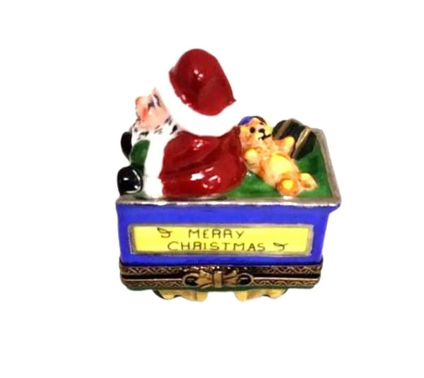 Treasured French collectible: 2 Piece Santa Train Christmas Limoges box, painted by hand