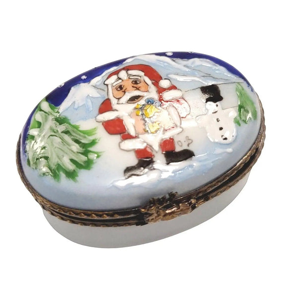 Santa and Snowman Delight Porcelain Limoges santa christmas French Trinket Box