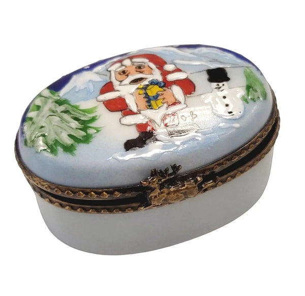 Santa and Snowman Delight Porcelain Limoges santa christmas French Trinket Box