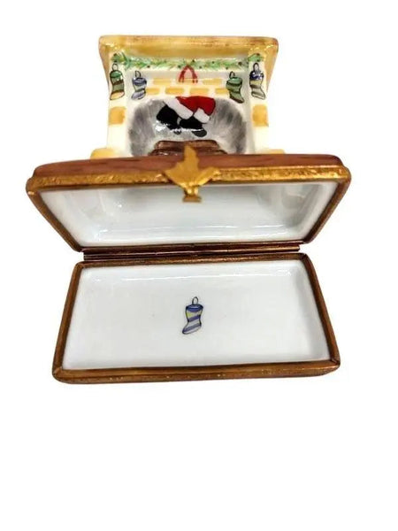 Santa in Cozy Fireplace Porcelain Limoges santa christmas xmas French Trinket Box