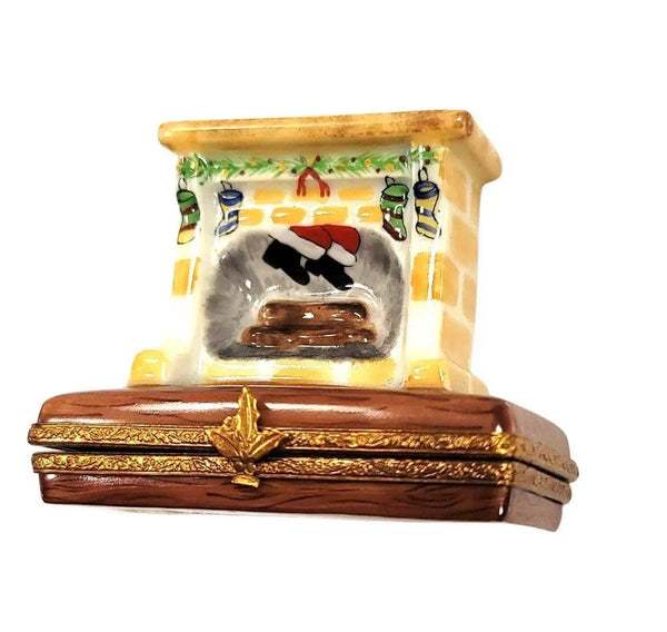 Santa in Cozy Fireplace Porcelain Limoges santa christmas xmas French Trinket Box
