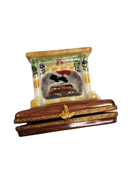 Santa in Cozy Fireplace Porcelain Limoges santa christmas xmas French Trinket Box