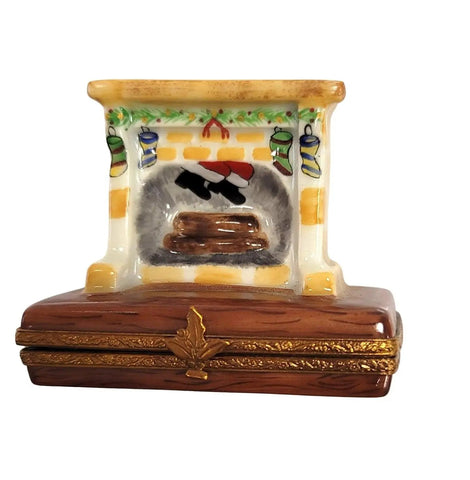 Santa in Cozy Fireplace Porcelain Limoges santa christmas xmas French Trinket Box