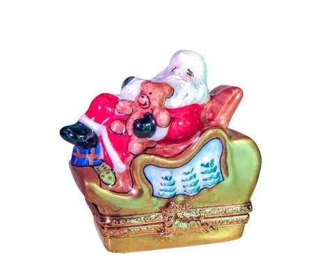 Santa on Sleigh Porcelain Limoges santa christmas French Trinket Box