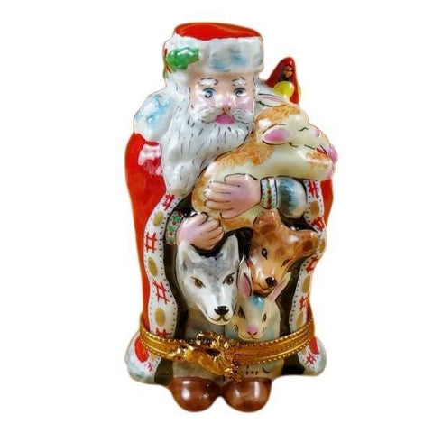 Santa with Animals Porcelain Limoges Santa French Trinket Box