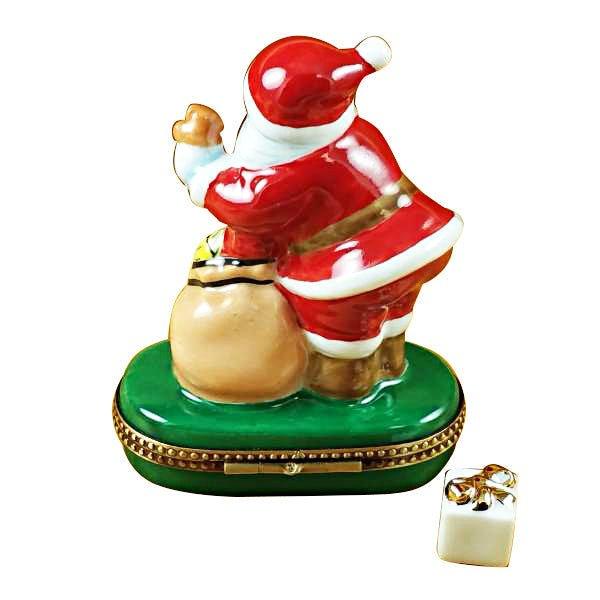Santa with Gift Bag Porcelain Limoges Santa French Trinket Box