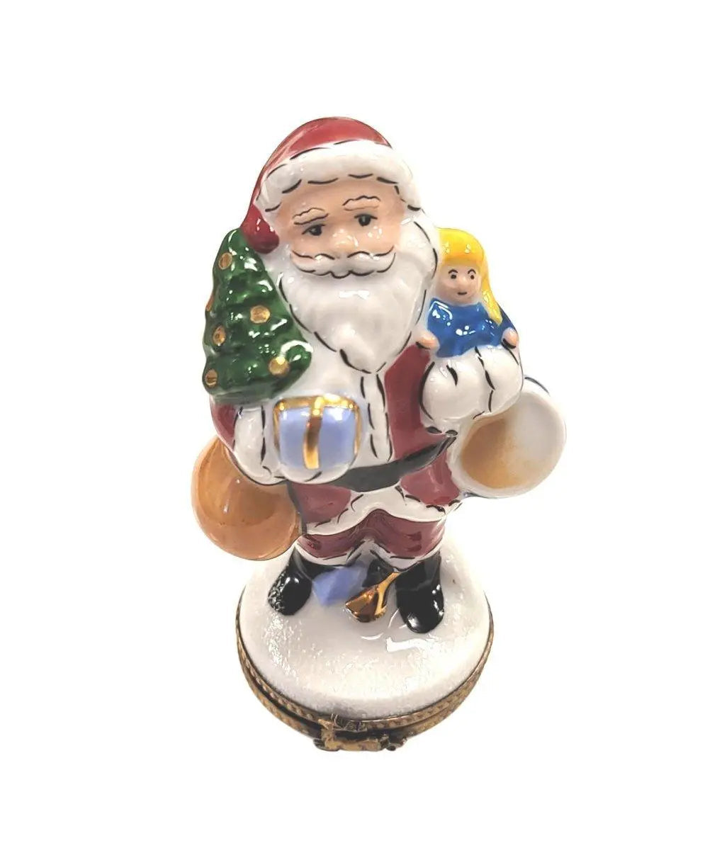Santa with Gifts and Tree Porcelain Limoges santa christmas French Trinket Box