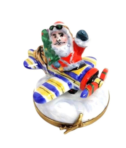 Santa's Joyful Flight Limoges Box Porcelain Limoges santa christmas French Trinket Box