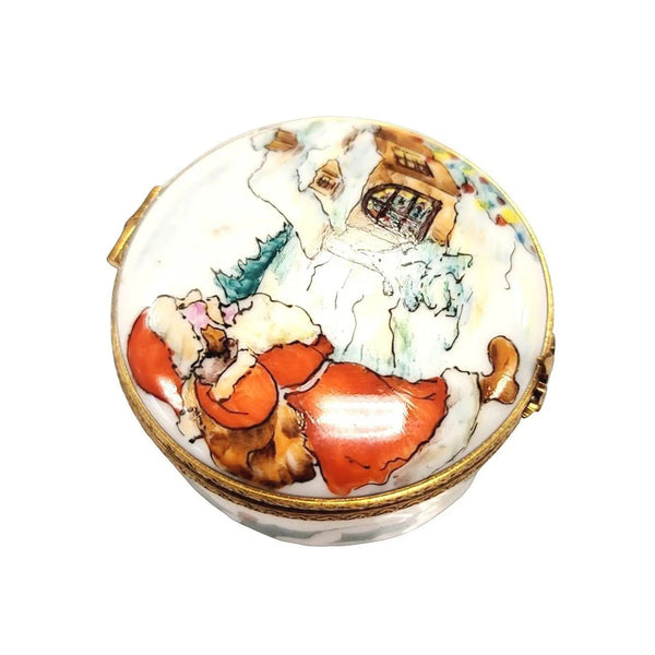 Santa's Joyful Gift Delivery Box Porcelain Limoges xmas theme christmas figurine LIMOGES BOXES santa French Trinket Box