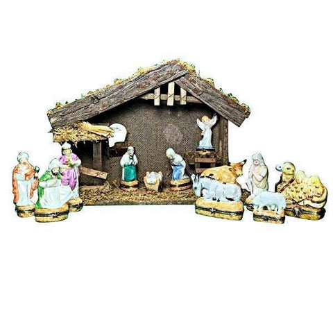 Satin Nativity Set - 12 Pieces Porcelain Limoges nativity French Trinket Box
