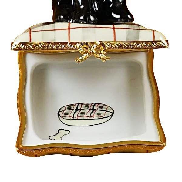 Schnauzer on Plaid Pillow Porcelain Limoges Dog French Trinket Box